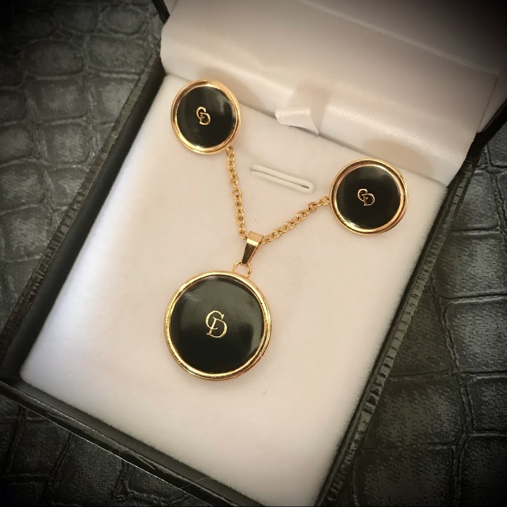 Handmade Dior Button Earrings and Pendant Set